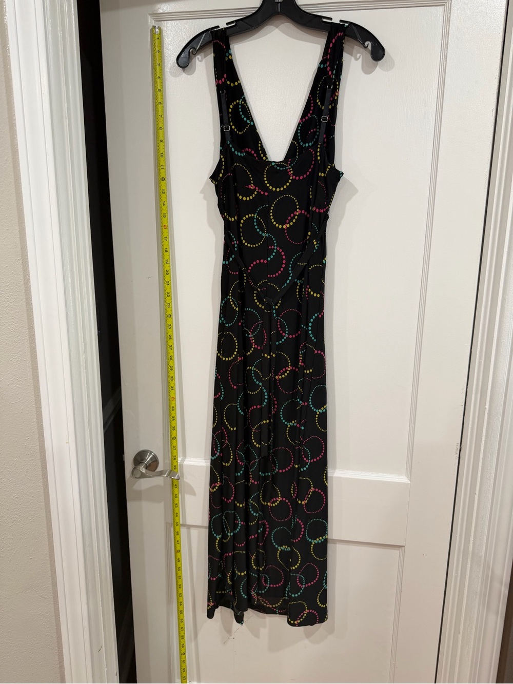 Ambrielle Black Maxi Dress with Pink, Yellow & Teal Dot Circles - Picture 5 of 7